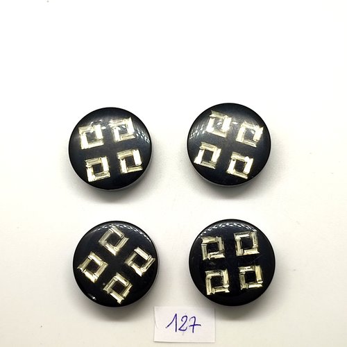 4 boutons en résine noir et beige - 27mm - 127