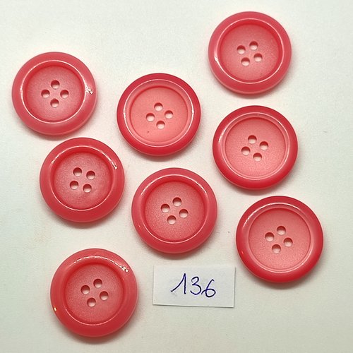 8 boutons en résine rose - 22mm - 136