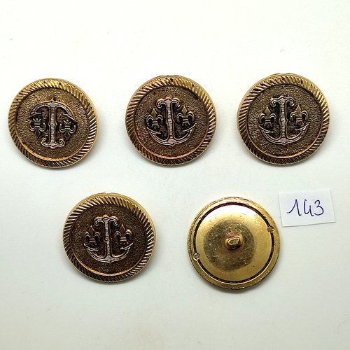 5 boutons en résine doré (une ancre) - 29mm - 143