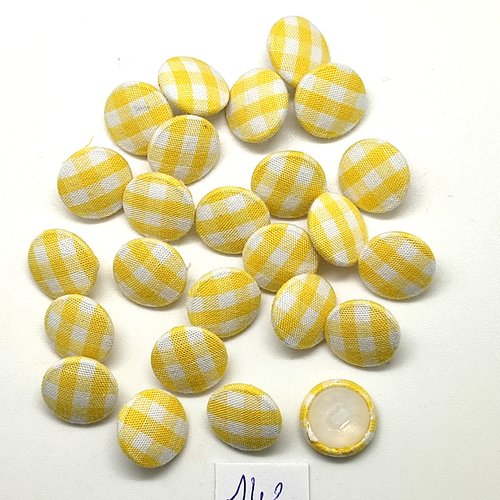 24 boutons en passementerie jaune et blanc et nylon dessous- 14mm - 142