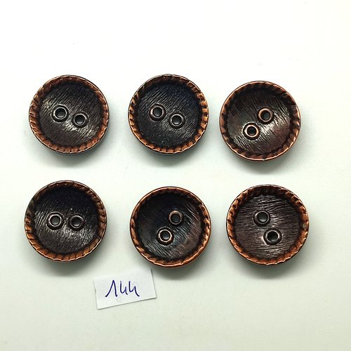 6 boutons en résine marron et cuivre - 23mm - 144