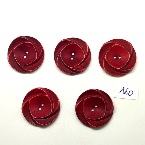 5 boutons en résine rouge très foncé / bordeaux - 22mm - 160