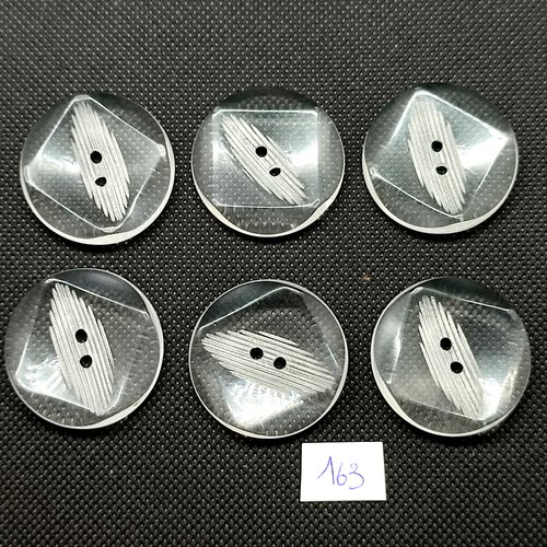 6 boutons en résine transparent et blanc - 34mm - 163