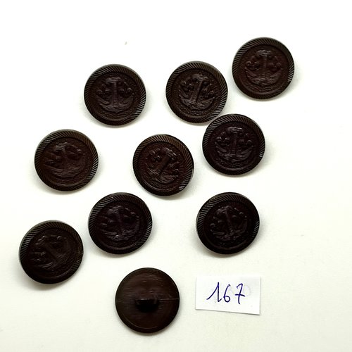 10 boutons en résine marron (une ancre) - 18mm - 167