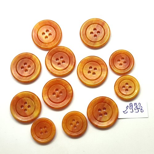 12 boutons en résine orange foncé - 22mm et 18mm - abd2998