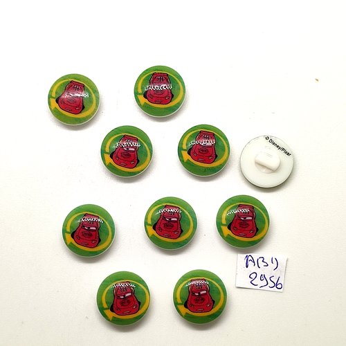 10 boutons fantaisie en résine vert et rouge - disney / pixar - 15mm - abd2956