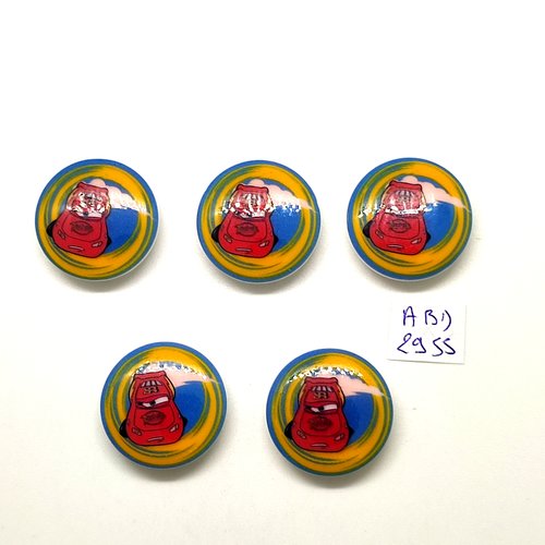 5 boutons fantaisie en résine jaune et rouge - disney / pixar - 23mm - abd2955