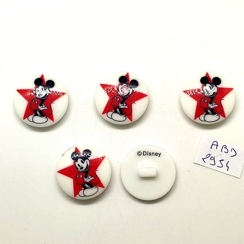 5 boutons fantaisie en résine rouge et blanc - disney - 23mm - abd2954