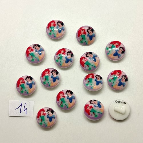14 boutons fantaisie en résine multicolore - disney - 13mm - abd2948