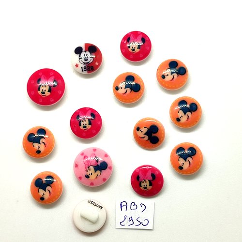 14 boutons fantaisie en résine multicolore - disney - 15mm et  13mm - abd2950