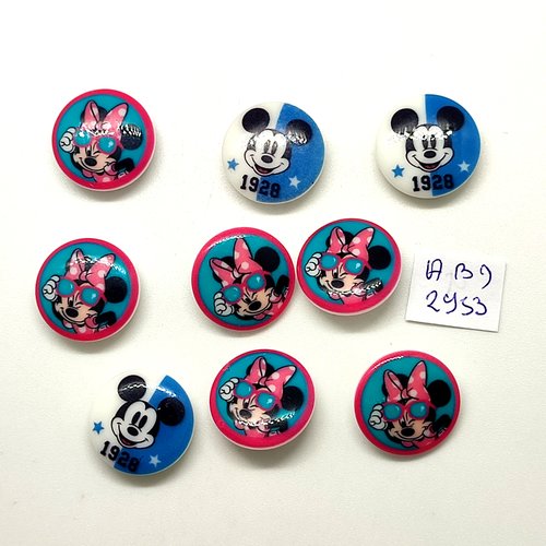 9 boutons fantaisie en résine multicolore - disney - 18mm - abd2953