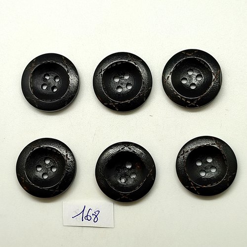 6 boutons en résine noir - 23mm