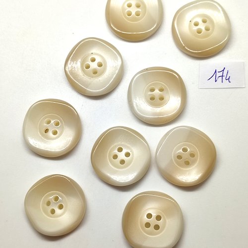 9 boutons en résine beige clair - 27mm