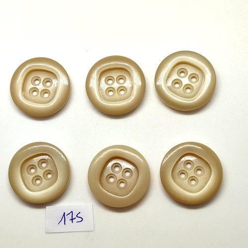 6 boutons en résine beige - 27mm
