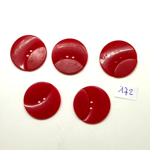 5 boutons en résine rouge foncé - 27mm