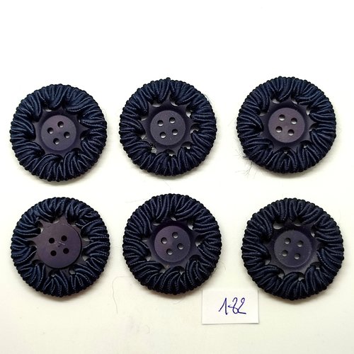 6 boutons en passementerie et résine bleu foncé - 33mm
