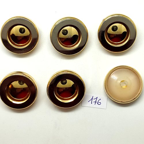 6 boutons en résine doré et nylon dessous - 27mm