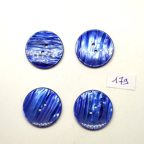 4 boutons en résine bleu - 28mm