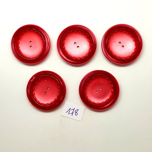 5 boutons en résine rouge - 32mm