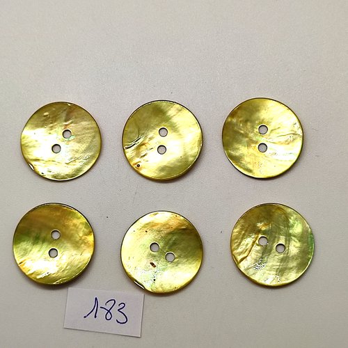 6 boutons en nacre jaune - 23mm