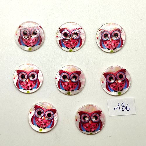 8 boutons fantaisie en nacre multicolore (chouette) - 20mm