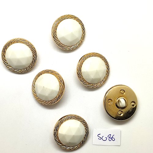 6 boutons en résine doré et blanc - 23mm - tr5086