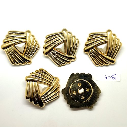5 boutons en résine doré et blanc - 38mm - tr5087