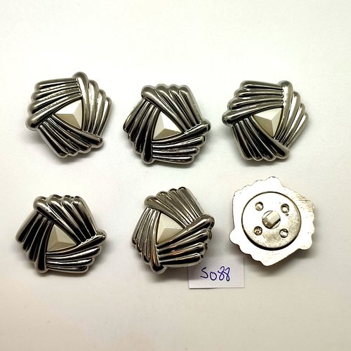 6 boutons en résine argenté et blanc - 29mm - tr5088