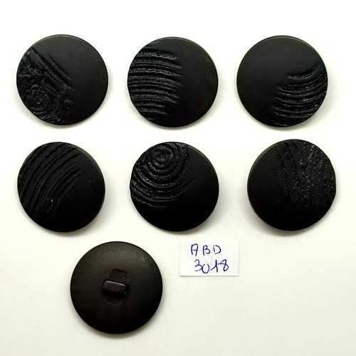 7 boutons en résine noir - 26mm - abd3018