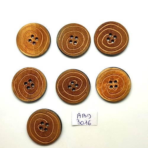 7 boutons en résine marron - 28mm - abd3016