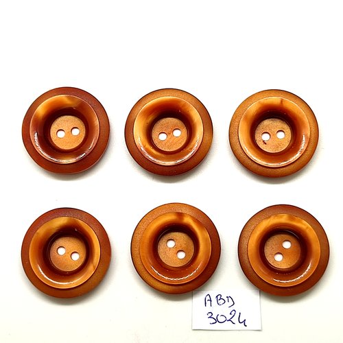 6 boutons en résine marron - 26mm - abd3024