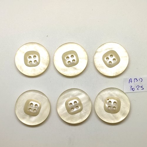 6 boutons en résine ivoire / jaune très clair - 28mm - abd3025