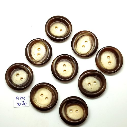 9 boutons en résine beige et marron - 31mm - abd3026