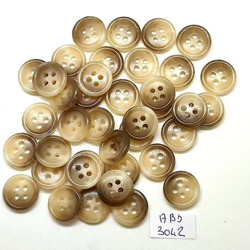 39 boutons en résine beige et marron - 15mm - abd3042
