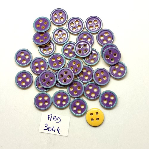 34 boutons en résine lilas et bleu et jaune dessous - 11mm - abd3044