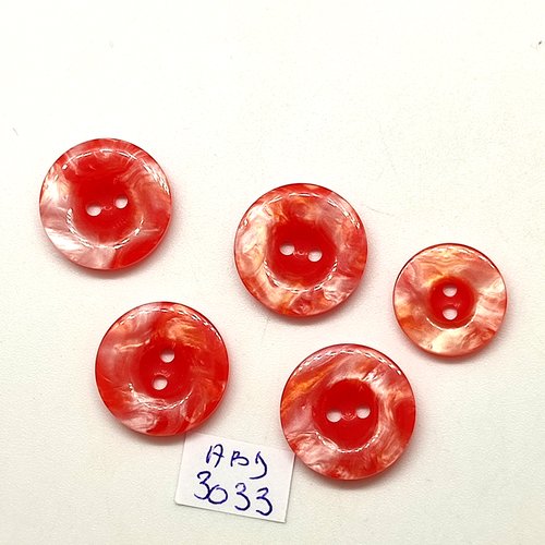 5 boutons en résine rouge / orangé - 18mm et 15mm - abd3033