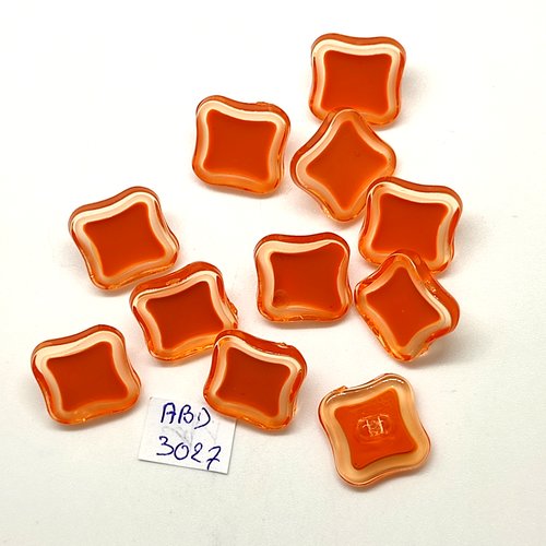 11 boutons en résine orange - 17x17mm - abd3027
