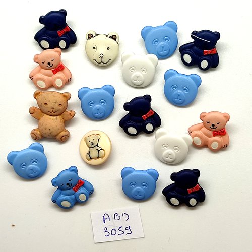 17 boutons fantaisie en résine multicolore (des ours) - taille diverse - abd3059