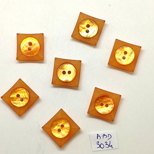 7 boutons en résine orange - 15x15mm - abd3034