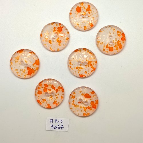 7 boutons en résine orange moucheté - 25mm - abd3067