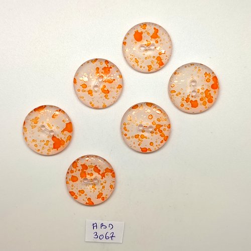 6 boutons en résine orange moucheté - 25mm - abd3067