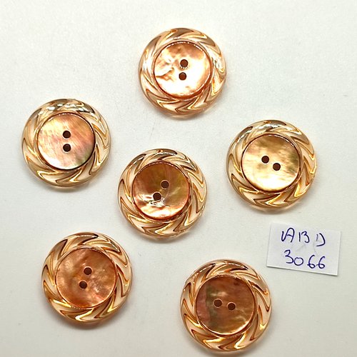 6 boutons en résine orange - 23mm - abd3066