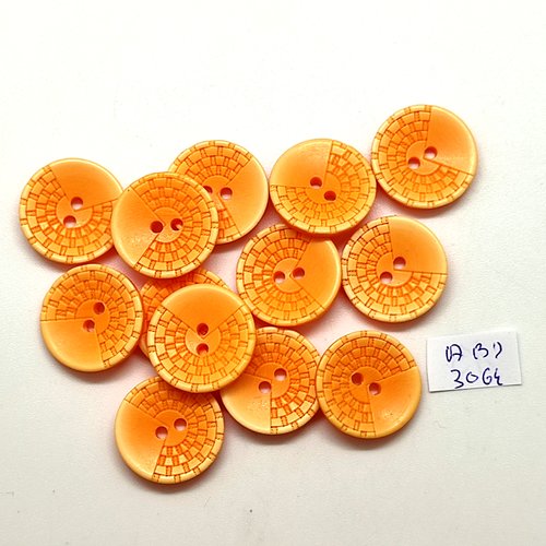 13 boutons en résine orange - 18mm - abd3064