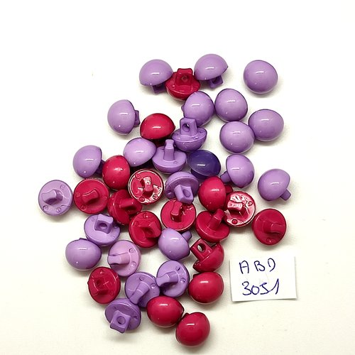 40 boutons en résine lilas et bordeaux - 10mm - abd3051