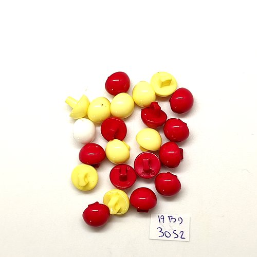 22 boutons en résine jaune rouge et blanc - 10mm - abd3052