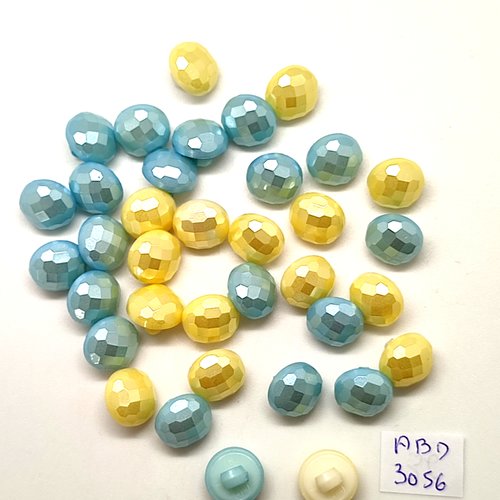 36 boutons en résine bleu et jaune - 11mm - abd3056