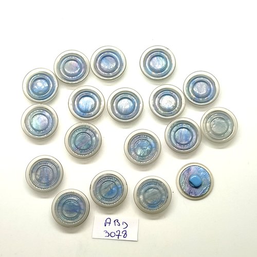 18 boutons en résine bleu clair - 17mm - abd3078