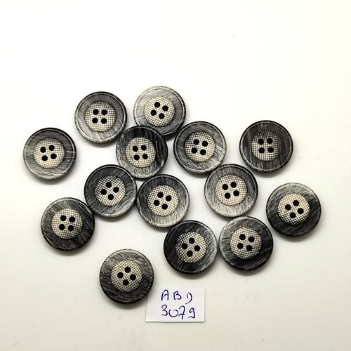 14 boutons en résine gris - 17mm - abd3079