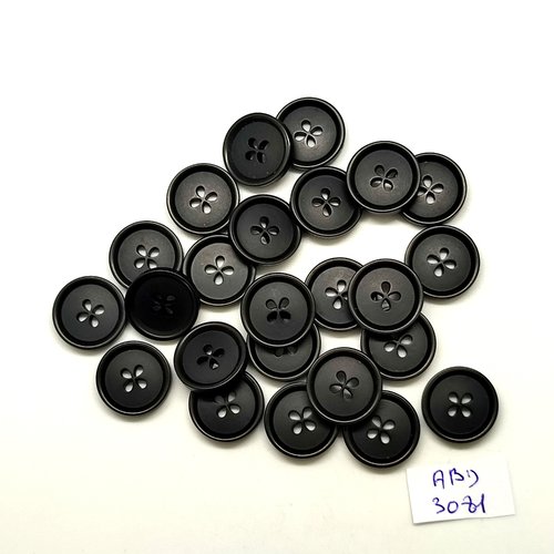 24 boutons en résine noir - 15mm - abd3081