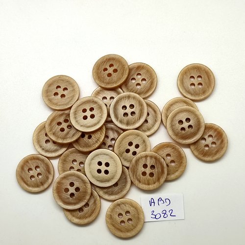 25 boutons en résine beige - 18mm - abd3082